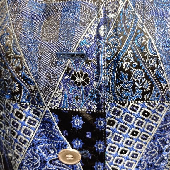 Coldwater Creek M womens vintage patchwork paisley triangle jacket blue silver - Picture 6 of 16